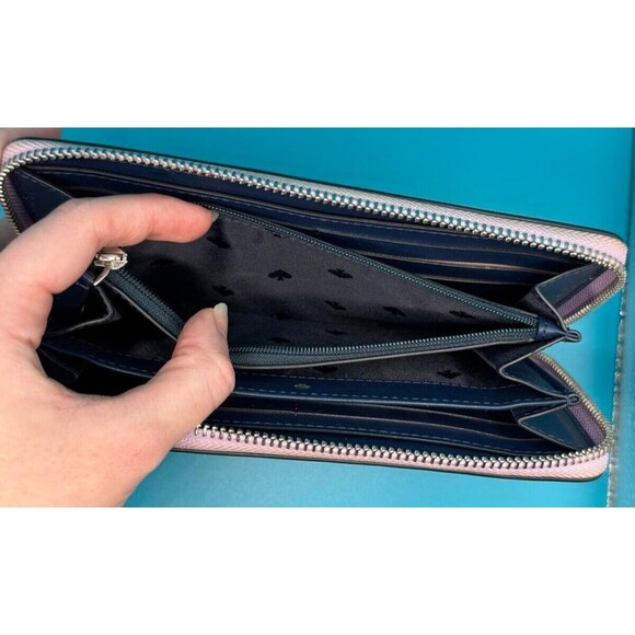 KATE SPADE Cameron LG Continental Wallet Lilac Saffiano Blue Leather Silver Logo - Picture 4 of 4